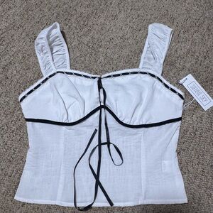 White Sleeveless Top with Black Accents